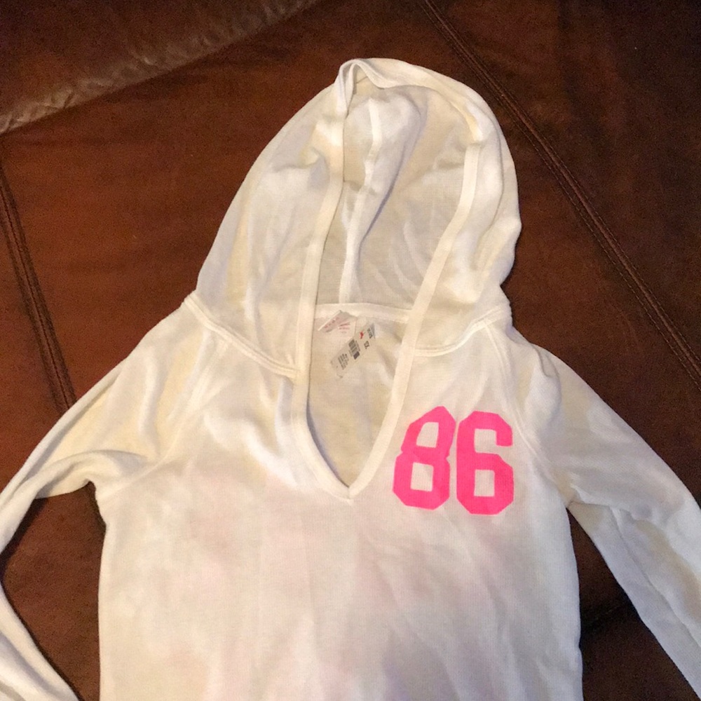 White hooded long sleeve PINK shirt- size XS